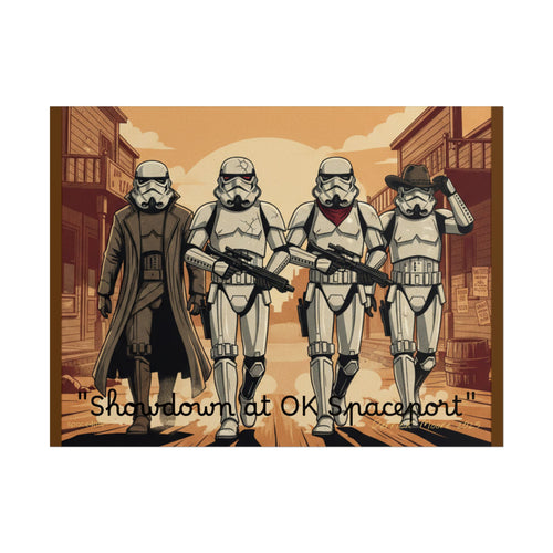 'Showdown at OK Spaceport' Vintage Stormtrooper Western Art Print--Rolled Poster