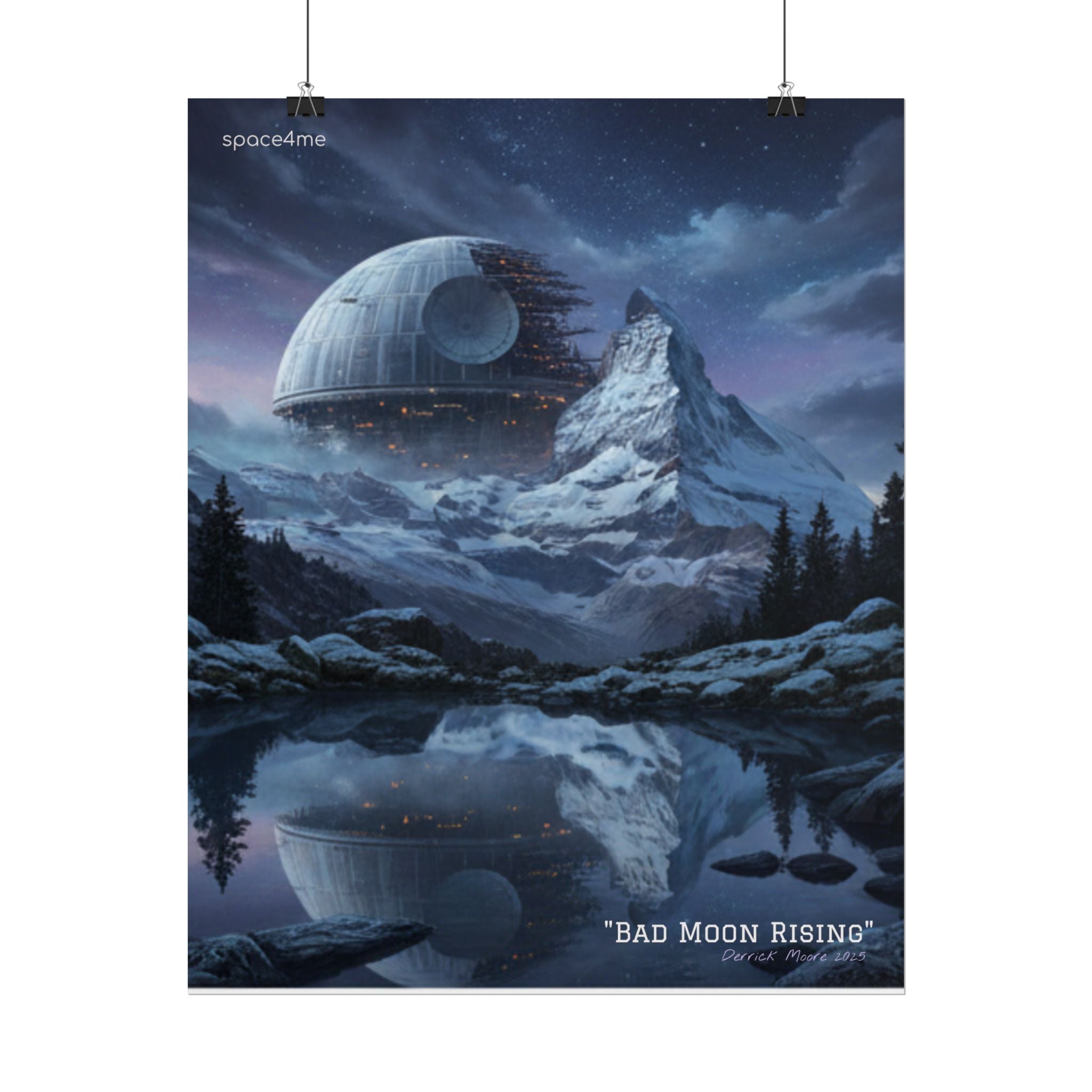 'Bad Moon Rising' Sci‑Fi Mountain Landscape Poster