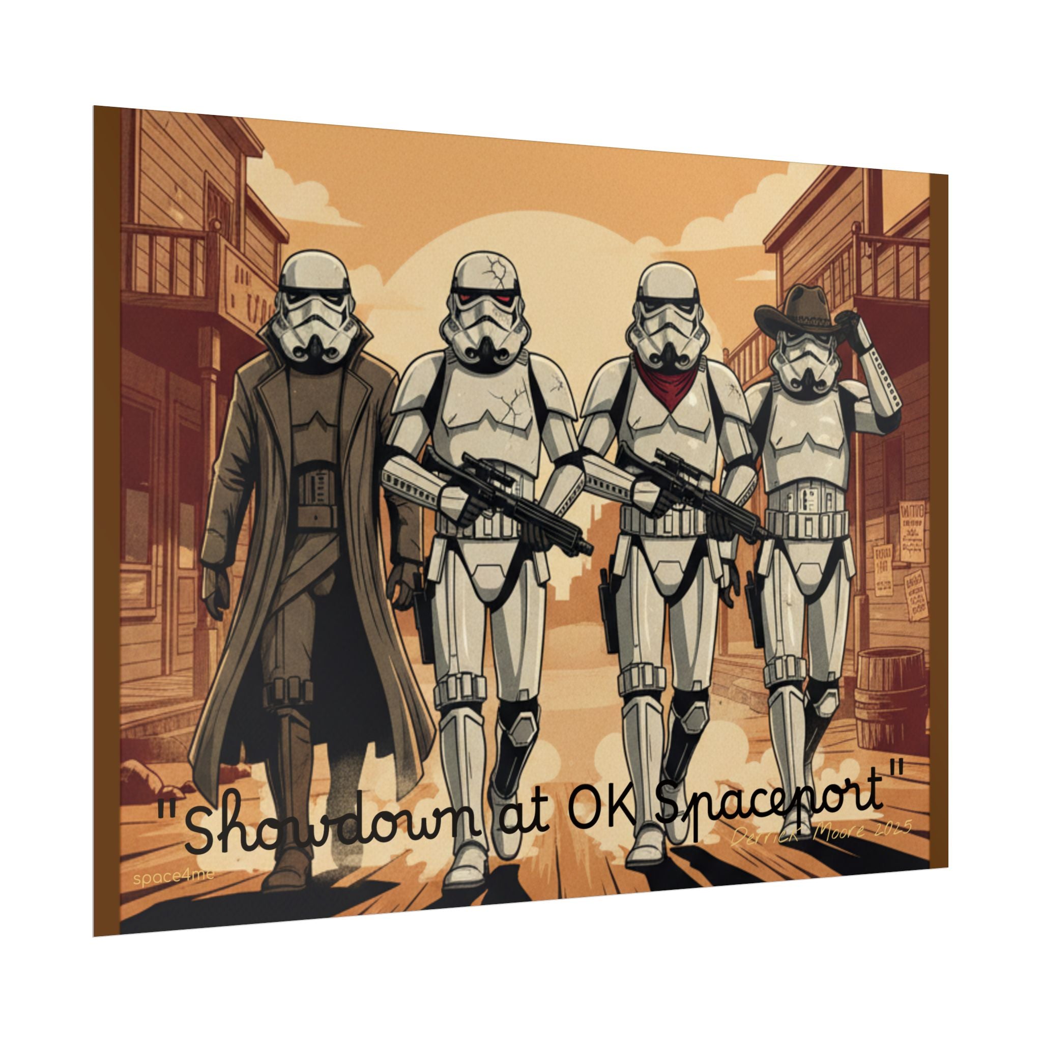 'Showdown at OK Spaceport' Vintage Stormtrooper Western Art Print--Rolled Poster