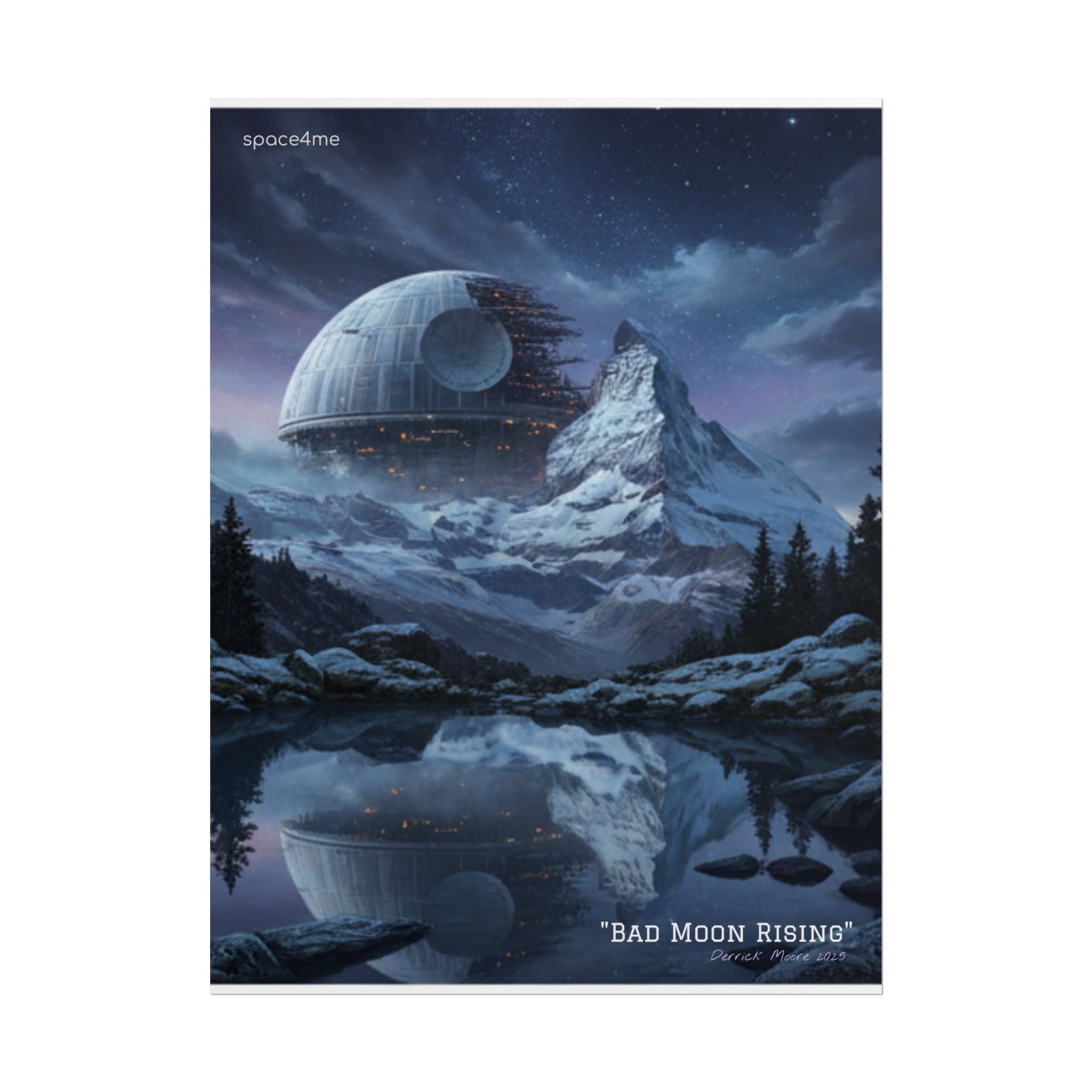 'Bad Moon Rising' Sci‑Fi Mountain Landscape Poster