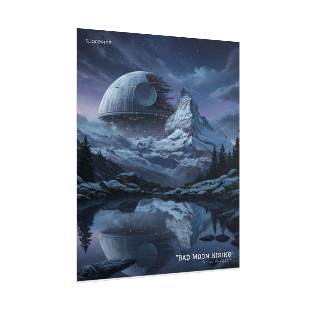 'Bad Moon Rising' Sci‑Fi Mountain Landscape Poster