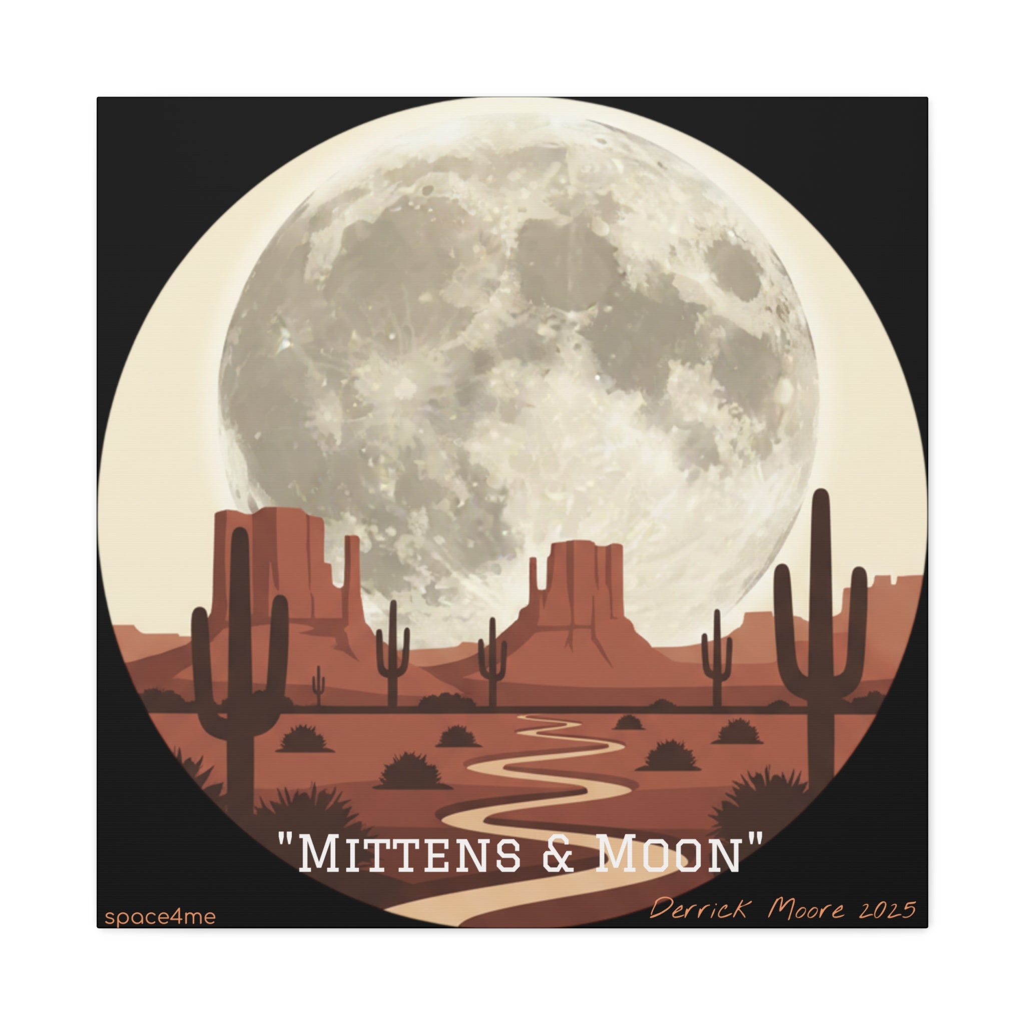 “Mittens & Moon” 2025 Southwestern Wall Decor-- Desert Moon Canvas Art