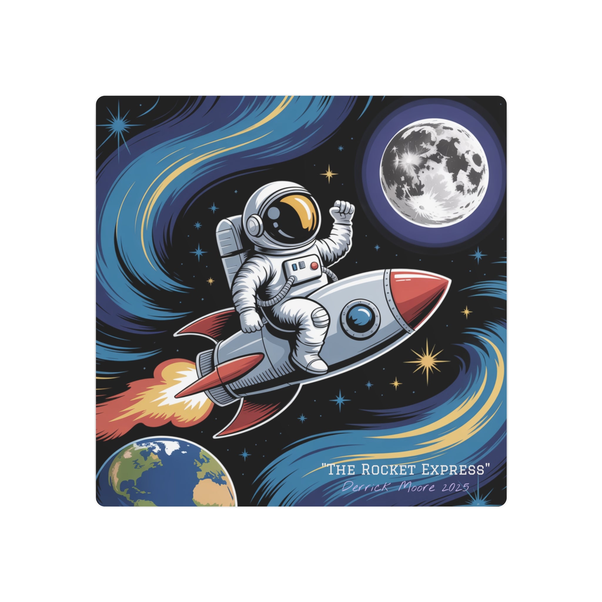 Astronaut Rocket Metal Art Sign — Retro Space Wall Decor ("The Rocket Express"2025)