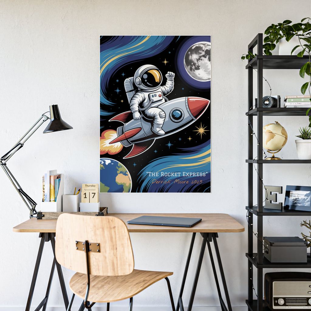 "The Rocket Express" 2025— Glossy Wall Art Print (Astronaut Space Poster)