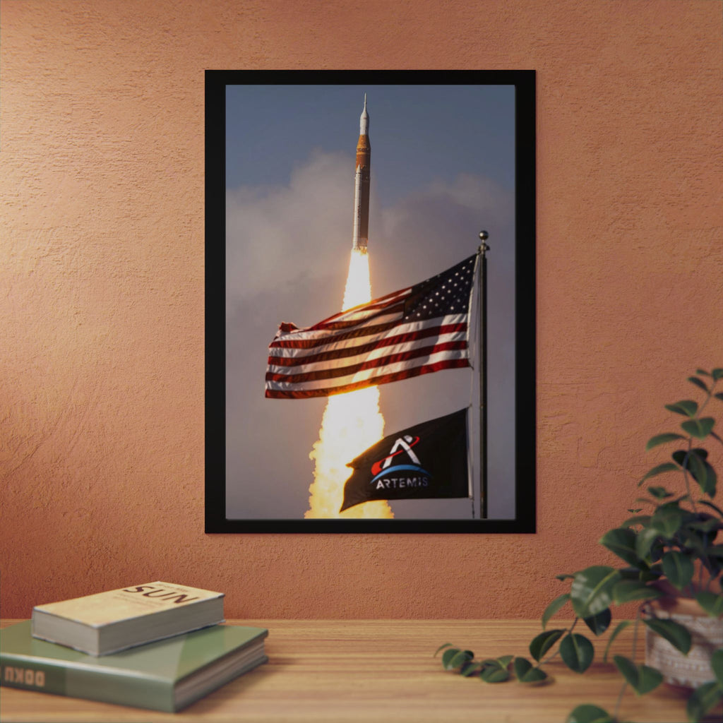 Artemis Rocket Launch Aluminum Panel - American Flag Space Wall Art