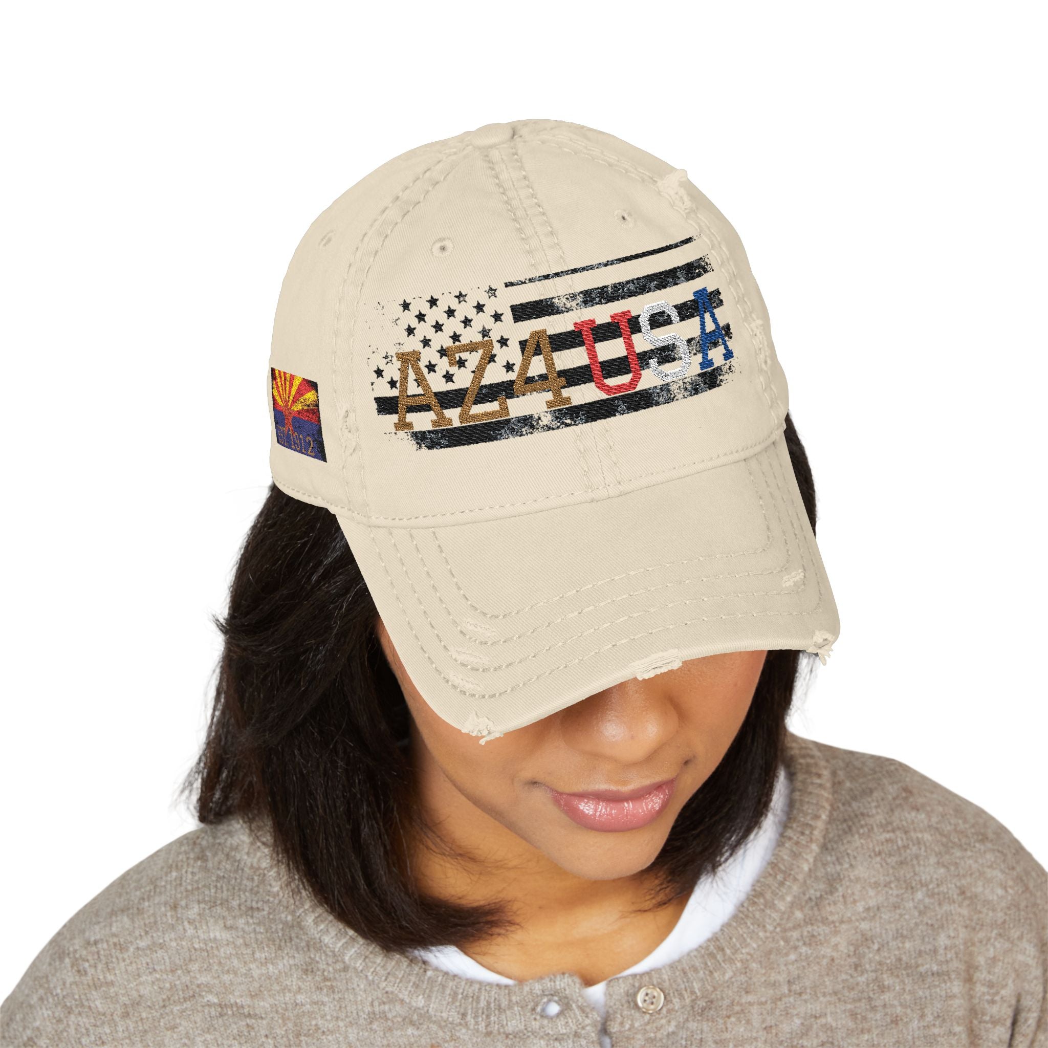 AZ4USA Distressed Dad Hat — Embroidered 'AZ4USA Baseball Cap with Flag