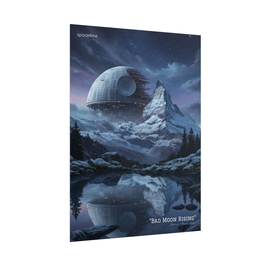'Bad Moon Rising' Sci‑Fi Mountain Landscape Poster