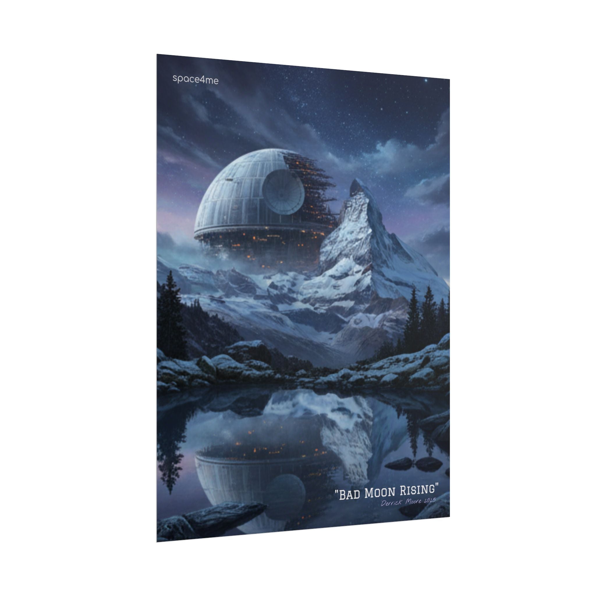 'Bad Moon Rising' Sci‑Fi Mountain Landscape Poster
