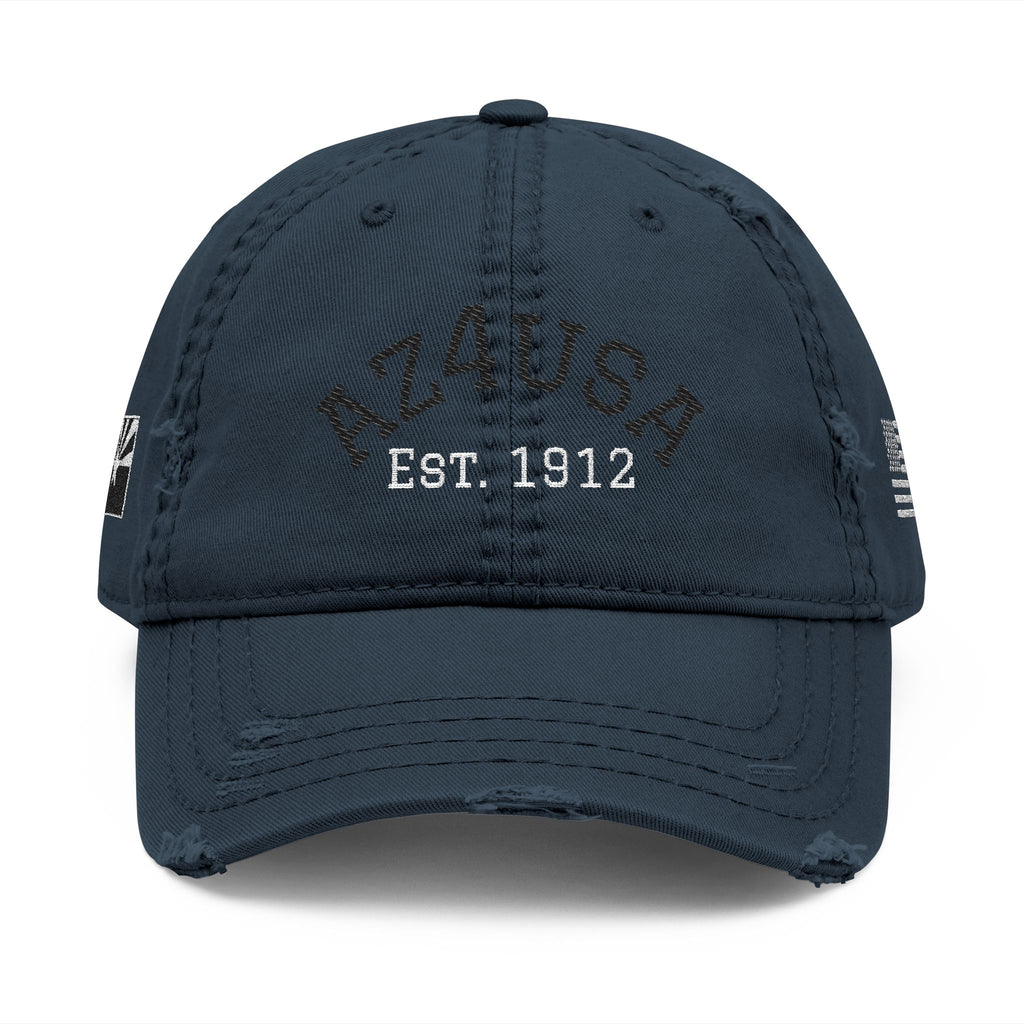 Azusa Distressed Dad Hat — Embroidered 'AZUSA EST. 1912' Baseball Cap with Flag