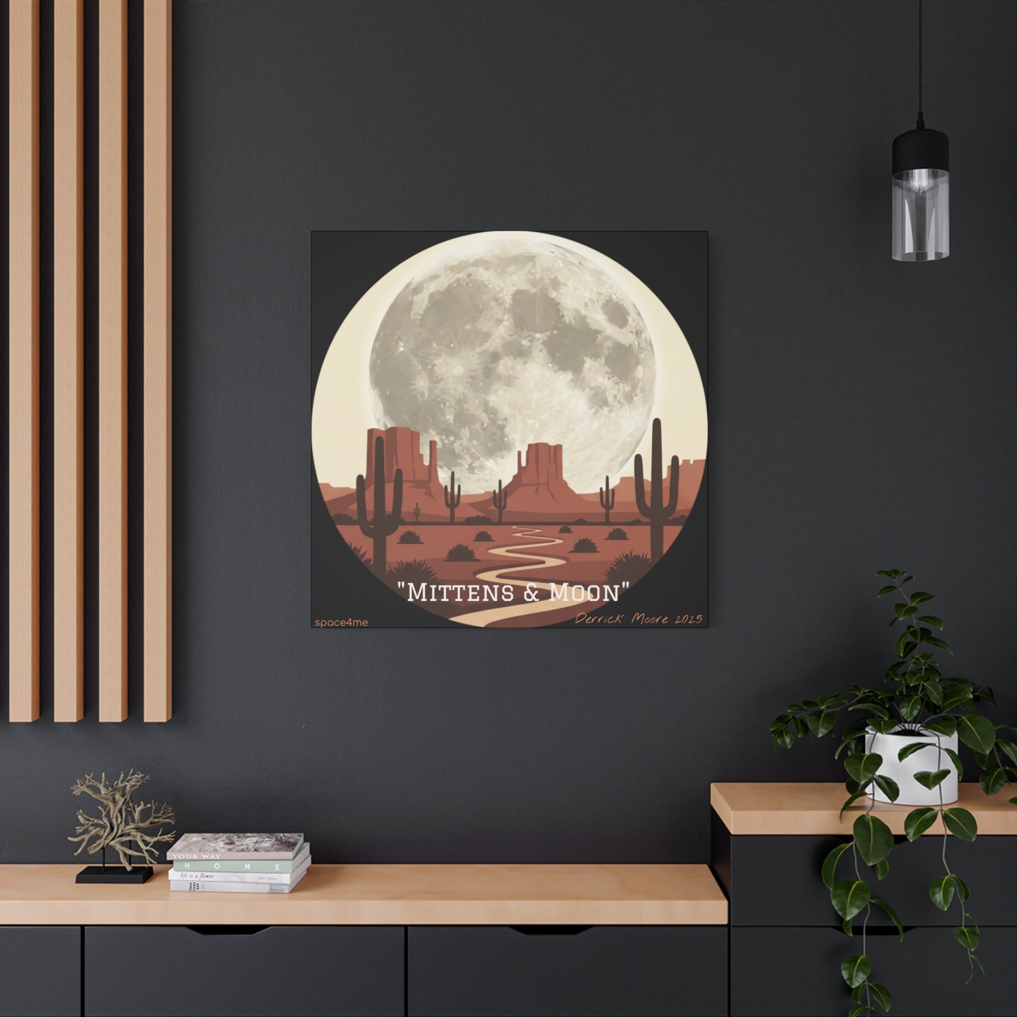 “Mittens & Moon” 2025 Southwestern Wall Decor-- Desert Moon Canvas Art