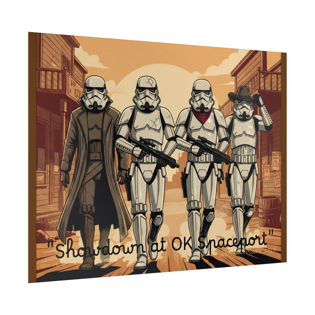 'Showdown at OK Spaceport' Vintage Stormtrooper Western Art Print--Rolled Poster