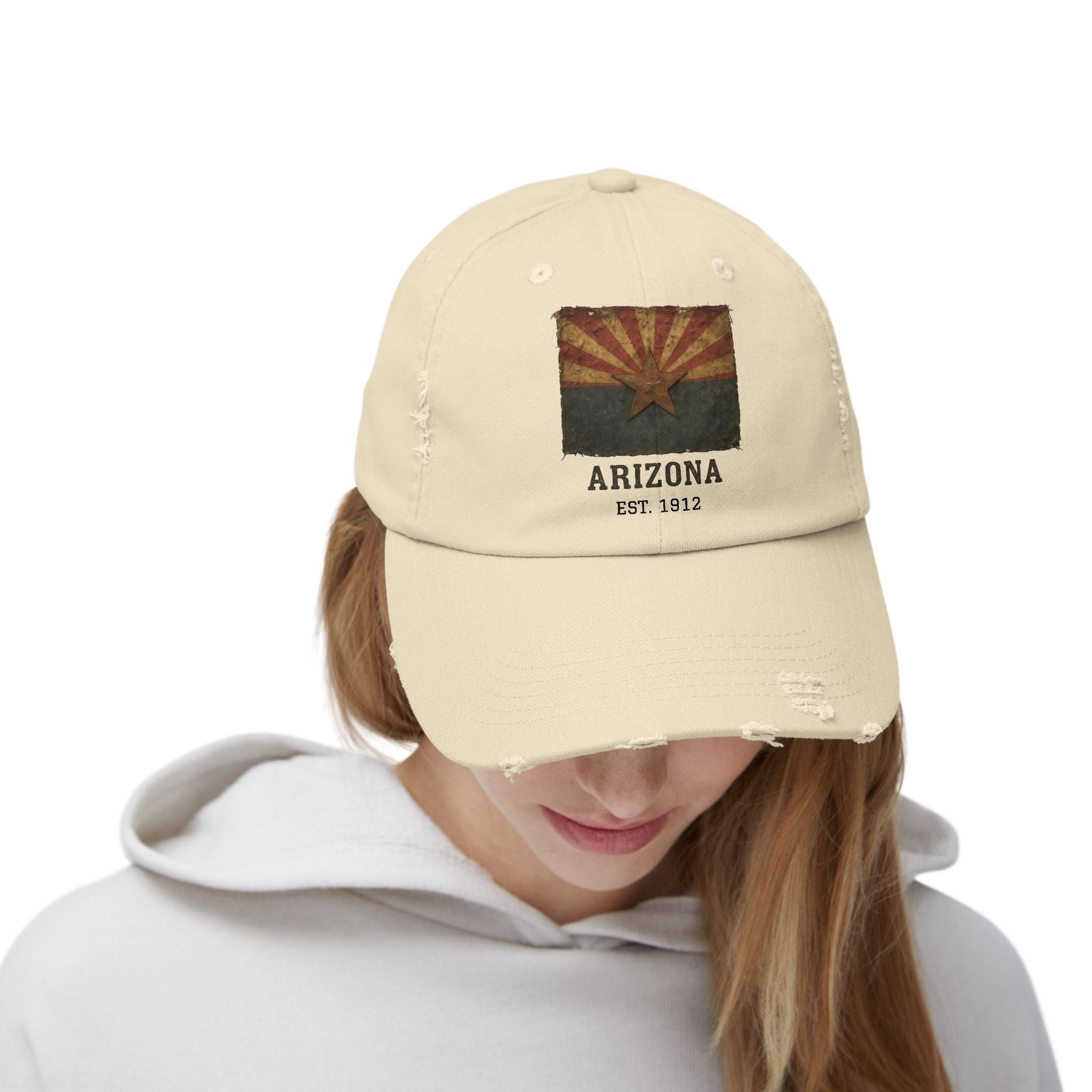 Born in America - Raised in Arizona Distressed Cap, Casual Vintage Hat, Outdoor Style Cap, Gift for Dad, Americana Fashion