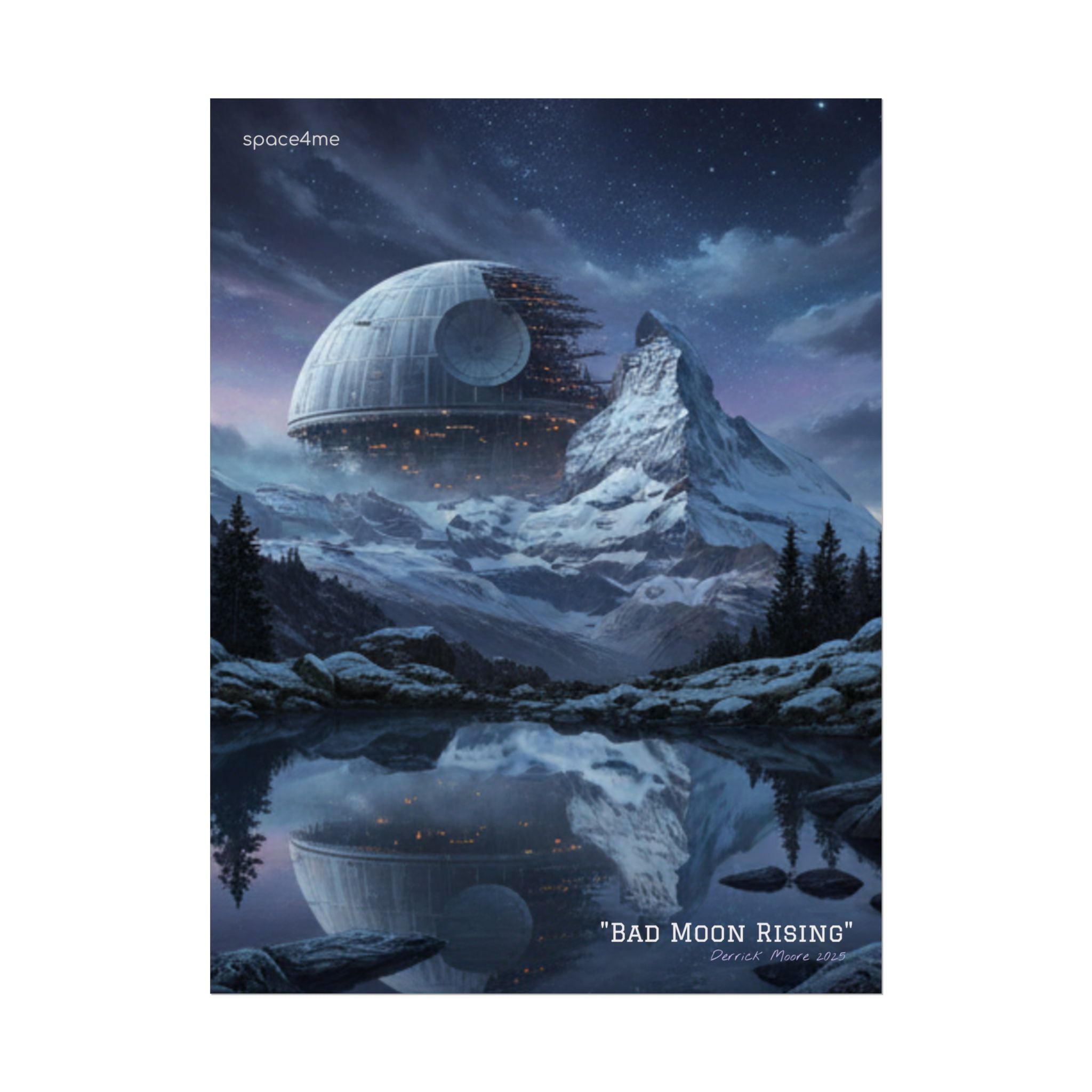'Bad Moon Rising' Sci‑Fi Mountain Landscape Poster